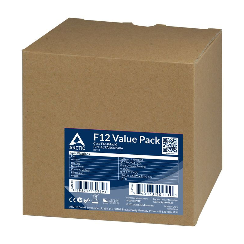ARCTIC 120x120x25mm F12 Value Pack black (5pcs)