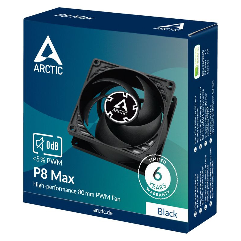 ARCTIC 80x80x25mm P8 Max-80mm PWM regulated (Black)