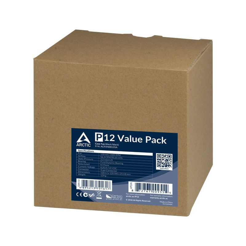 ARCTIC 120x120x25mm P12 Max PWM regulated (Black) 5Pack